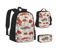 ERCgad Juego de mochilas escolares 3 en 1 de lona con estampado de setas rojas, para hombres y mujeres
