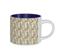 ERCgad Tazas de café de cerámica de gran capacidad con estampado moderno de mediados de siglo para adultos, para casa, oficina, cocina, cumpleaños, regalos