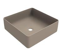 ERCOS Lavabo Cerámico Cuadrado Sobre Encimera, Lavabo de Baño Color Cappuccino Mate, Sin Rebosadero, Dimensiones 416x416 mm