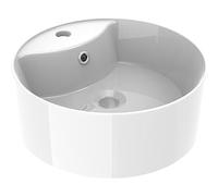 ERCOS Lavabo Cerámico Redondo De Encimera, Blanco Pulido Lavabo De Baño Con Desbordamiento Integrado, Tamaño Diámetro 406 MM