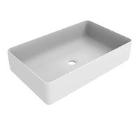 ERCOS Lavabo Rectangular de Cerámica sobre Encimera, Lavabo de Baño Color Blanco Mate, Sin Rebosadero, Dimensiones 580x360 mm