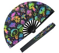 ERDOGLY Ventilador de mano UV Glow Rave, ventilador de mano plegable grande, ventilador de festival, ventilador plegable de tela, ventilador chino japonés para fiesta de música, Drag Queene,