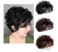 EREE HAIR - Topper de pelo corto y rizado de 10 pulgadas Topper postizos Crwon Topper Extensiones de cabello humano Wiglet Topper Pieza de cabello para mujeres con cabello fino, marrón rojizo