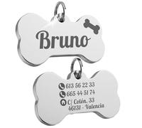 ErenBros Chapa perro grabada con nombre de acero inoxidable | Placa perro personalizada robusta | Diseño único y duradero | Ideal como regalo para mascotas (Hueso, Grande - 4cm)