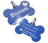 ErenBros Chapa perro grabada con nombre | Placa perro personalizada de acero inoxidable | Diseño único y duradero | Ideal como regalo para mascotas (Azul, Corazón)