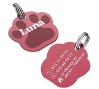 ErenBros Chapa perro grabada con nombre | Placa perro personalizada de acero inoxidable | Diseño único y duradero | Ideal como regalo para mascotas (Rosa, Huella)