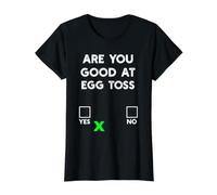 ¿Eres Bueno en Egg Toss Yes or No? Divertido Lanzamiento de Huevos Camiseta gráfica económica, Mujer, Negro, M