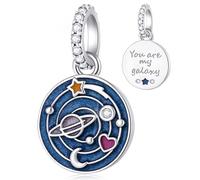 Eres mi galaxia colgante universo espacio encantos, 925 plata esterlina sistema solar estrella luna planeta azul esmalte CZ cuelgan cuentas, ajusta Pandora pulsera de San Valentín, regalo para esposa