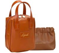 Eretinputc Makeup Bag Lijiali, 2024 New Premium Makeup Bag for Women and Girls, Large Capacity Travel Makeup Bag, PU Leather Toiletry Cosmetic Bag with Handle and Divider (Brown Mix)