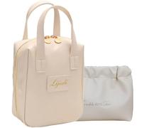 Eretinputc Makeup Bag Lijiali, 2024 New Premium Makeup Bag for Women and Girls, Large Capacity Travel Makeup Bag, PU Leather Toiletry Cosmetic Bag with Handle and Divider (White Mix)