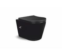 ERFU WC colgante con función bidé integrada (agua caliente y fría) - inodoro redondo con tapa ultrafina de cierre suave, inodoro japonés flotante de cerámica (negro mate)