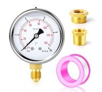 ERGAOBOY 0-10 bar/0-145 PSI Manómetro de acero inoxidable de 1/4" BSP y 2,5" con esfera llena de líquido, montaje inferior con casquillos hexagonales de latón