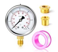 ERGAOBOY 0-6 bar/0-90 PSI Manómetro de acero inoxidable de 1/4" BSP y 2,5" con esfera llena de líquido, montaje inferior con casquillos hexagonales de latón