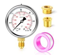 ERGAOBOY 0-60 bar/0-900 PSI Manómetro de acero inoxidable de 1/4" BSP y 2,5" con esfera llena de líquido, montaje inferior con casquillos hexagonales de latón