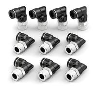 ERGAOBOY 10 piezas de accesorios de conexión rápida neumáticos con tubo de 8 mm de diámetro exterior x rosca BSP de 3/8", codo macho de 90 grados, negro