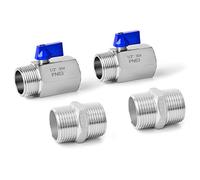 ERGAOBOY 2 piezas 1/2" Hembra x 1/2" Macho BSP Válvula de Bola de Acero Inoxidable 304 con 2 piezas 1/2" SUS 304 Conector Hexagonal Macho