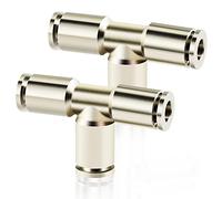 ERGAOBOY 2 Piezas 6MM OD Cobre Niquelado 3 vías Tee Unión Conexión Rápida Push In Lock Accesorios Conectores Neumáticos