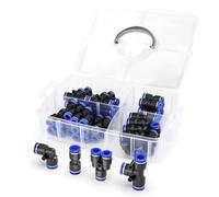 ERGAOBOY 40 piezas azul 10 mm diámetro exterior del tubo Racores de conexión rápida Kit de conectores neumáticos Push Lock, divisores + codos + tes + rectos