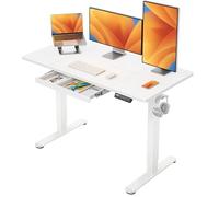 ErGear Mesa Escritorio Elevable 120 x 60 cm, Escritorio Elevable con 4 Memorias Inteligentes & Cajones, Diseño en T para Mayor Estabilidad, Tablero de Mesa con Ensamblaje, Marco y Superficie Blancos