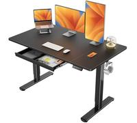 ErGear Mesa Escritorio Elevable 140 x 80 cm, Escritorio Elevable con 4 Memorias Inteligentes & Cajones, Diseño en T para Mayor Estabilidad, Tablero de Mesa con Ensamblaje, Marco y Superficie Negros