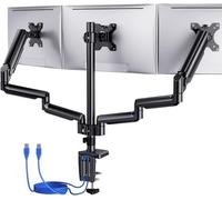 ErGear Soporte para 3 Monitores con Puertos USB, Brazo Articulado para Monitor con Resorte de Gas Ajustable, Brazo Monitor para 13”-27” Pantallas