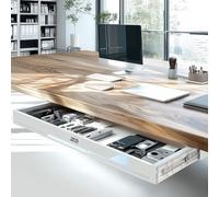 Ergo Office ER-302 - Cajón bajo encimera (758 mm, plástico resistente, con guías de acero de hasta 10 kg, organizador de espacio de trabajo para oficina y oficina en casa, color blanco)