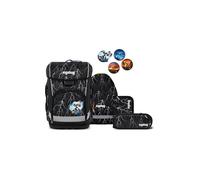 ergobag Cubo Light Set Mochila Escolar ergonómica, Extra Ligera, Juego de 5 Piezas, 860g Super ReflectBear - Negro