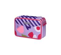 ergobag Juego de 40 estuches de lápices de colores y rotuladores, compartimento para monedas sueltas, regla, tijeras, diseño de oso, color morado