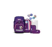 ergobag Pack de mochila escolar ergonómica flexible de 6 piezas para escuela primaria de 1ª clase, Perla Buceo Oso Púrpura, Talla única