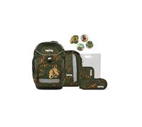 ergobag Pack Set Mochila Escolar ergonómica y Flexible, Set de 6 Piezas para Primaria, 1º Curso ExBeardition - Oliva