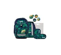 ergobag Pack Set Mochila Escolar ergonómica y Flexible, Set de 6 Piezas para Primaria, 1º Curso FireBear Dragon - Verde