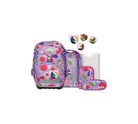 ergobag Pack Set Mochila Escolar ergonómica y Flexible, Set de 6 Piezas para Primaria, 1º Curso Flower PowBear - Purpura