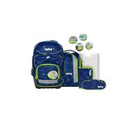 ergobag Pack Set Mochila Escolar ergonómica y Flexible, Set de 6 Piezas para Primaria, 1º Curso Frente RunBear - Azul Oscuro