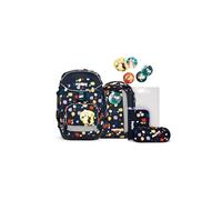 ergobag Pack Set Mochila Escolar ergonómica y Flexible, Set de 6 Piezas para Primaria, 1º Curso Mosaic Stone Bear - Azul Oscuro