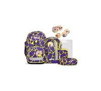 ergobag Pack Set Mochila Escolar ergonómica y Flexible, Set de 6 Piezas para Primaria, 1º Curso SuperpowerBear - Purpura