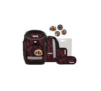 Ergobag Set mochila escolar UnaufhaltBär – 6 piezas, ergonómica y flexible, incluye velcro rojo