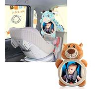 Ergocar Coche Espejo Retrovisor Coche Espejo coche bebé del asiento trasero Irrompible Interior Espejo Cartoon 100% Inastillable Accesorios de bebé para viajes (Oso Marrón)