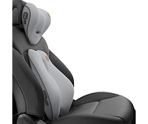 Ergocar Cojin Lumbar y Almohada de Cuello para Silla de Oficina/Coche/Juego, Blando Espuma de Memoria Alivio del Dolor de Espalda, Almohada Cuello & Lumbar Eléctrica,Grey-Masaje