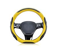 Ergocar Forma de D Deportivo Funda Volante Coche, Fibra de Carbono & Cuero de Microfibra Transpirable Lujoso Moda Cubre el Volante Antideslizante 38cm(15"), Amarillo