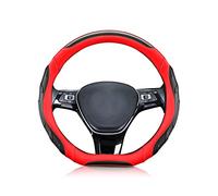 Ergocar Forma de D Deportivo Funda Volante Coche, Fibra de Carbono & Cuero de Microfibra Transpirable Lujoso Moda Cubre el Volante Antideslizante 38cm(15"), Rojo