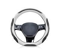 Ergocar Forma de D Deportivo Funda Volante Coche, Fibra de Carbono & Cuero de Microfibra Transpirable Lujoso Moda Cubre el Volante Antideslizante 38cm(15"), Blanco