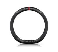 Ergocar Forma de D Fibra de Carbono y Cuero PU de Microfibra Funda Volante Coche Antideslizante Accesorios Coche Transpirable Estilo Deportivo para diámetro 38cm （15 "）-Negro Rojo