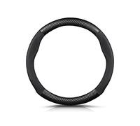 Ergocar Forma Redonda Fibra de Carbono y Cuero PU de Microfibra Funda Volante Coche Antideslizante Accesorios Coche Transpirable Estilo Deportivo para diámetro 38cm （15 "）-Negro