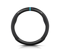 Ergocar Forma Redonda Fibra de Carbono y Cuero PU de Microfibra Funda Volante Coche Antideslizante Accesorios Coche Transpirable Estilo Deportivo para diámetro 38cm （15 "）-Negro Azul