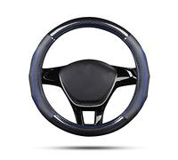 Ergocar Funda Volante De Coche Antideslizante Volante De Coche Protector Deporte Fibra de Carbono & Piel de Vaca de Primera Capa Para Diámetro 38cm (15 ") (Negro-Azul)