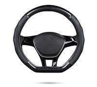 Ergocar Funda Volante De Coche Antideslizante Volante De Coche Protector Forma De D Fibra de Carbono & Piel de Vaca de Primera Capa Para Diámetro 38cm (15 ") (D-negro)