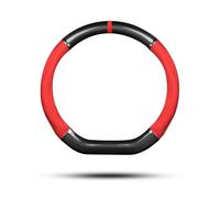 Ergocar Funda Volante De Coche Antideslizante Volante De Coche Protector Forma De D Fibra de Carbono & Cuero PU Para Diámetro 38cm (15 ") (Negro-rojo-raya-U)