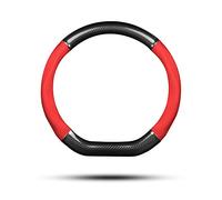 Ergocar Funda Volante De Coche Antideslizante Volante De Coche Protector Forma De D Fibra de Carbono & Cuero PU Para Diámetro 38cm (15 ") (Negro-rojo)