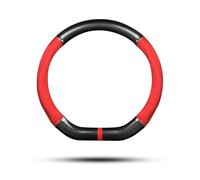 Ergocar Funda Volante De Coche Antideslizante Volante De Coche Protector Forma De D Fibra de Carbono & Cuero PU para Diámetro 38cm (15 ") (Negro-Rojo-Raya-B)