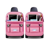 Ergocar Organizadores para Coche de Cuero de Pu de Lujo Protector de Asiento de Coche con Sostenedor de Tablet-Bolsillo, Organizador de Asiento Trasero de Coche Multifuncional (Rosado - 2 Pack)